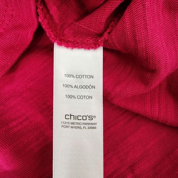Chico's Womens Top Size 1 Medium Fancy Keyhole Neckline Pink Cotton Short Sleeve - Picture 8 of 10